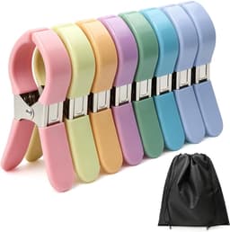 Set van 8 Grote Handdoek Klemmen voor Strandbedden, Winddichte Kledingknijpers van RVS voor Handdoeken, Badlinnen en Beddengoed met Reiszak — thumbnail 1