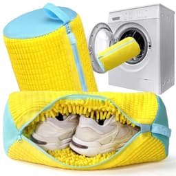 Waszak voor schoenen – waszak voor schoenen met villositeiten, schoenentas voor wasmachine met ritssluiting, herbruikbaar, waszakken voor sneakers (geel/verpakking van 2) — thumbnail 1