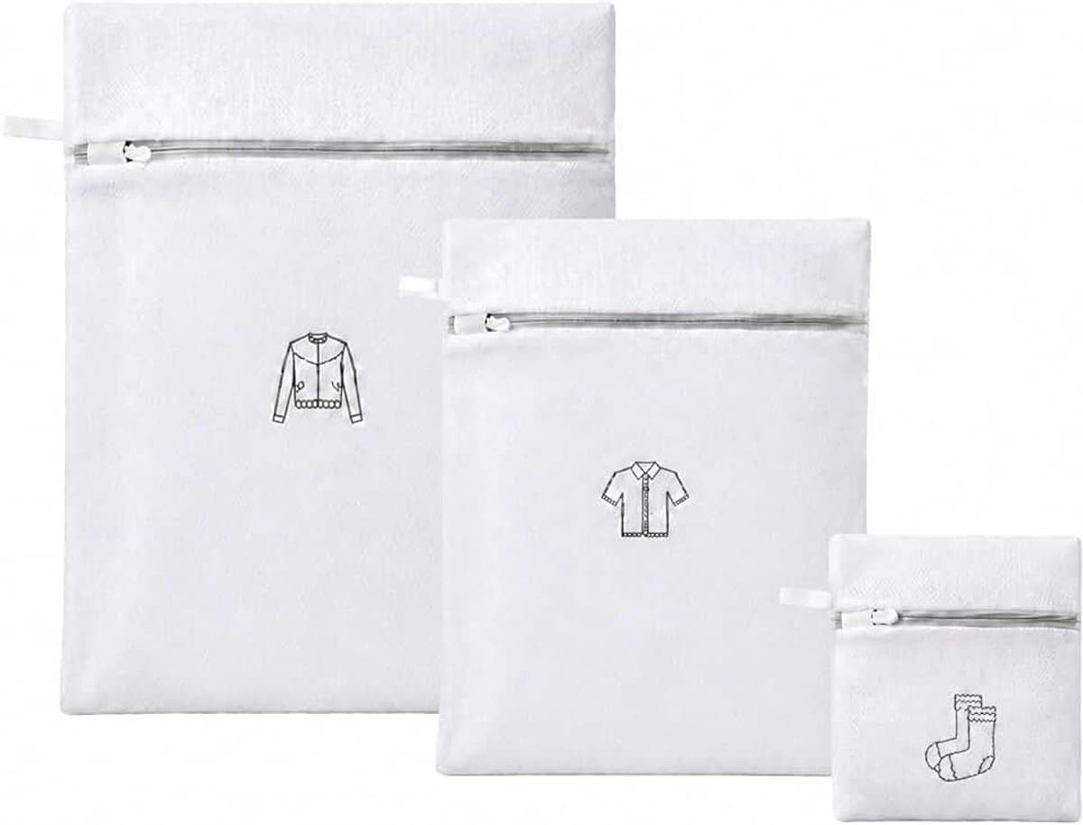 Set van 3 wasnetten voor wasmachine met ritssluiting, mesh waszakken | Herbruikbare waszak, drie maten van S tot XL, voor beha, sokken, jassen, reizen, wit — afbeelding 1