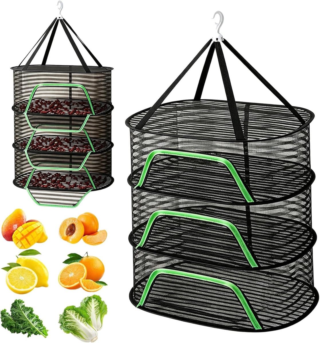 3-laags droognet voor kruiden, hangend droognet met ritssluiting, 40 x 60 cm, opvouwbare droger voor het drogen van zaden, vis, groenten, fruit, kruiden — afbeelding 1