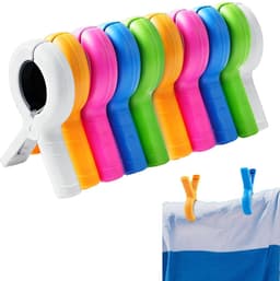 Dailygoods - Wasknijpers groot formaat plastic 10 stuks – Kleurrijke anti-slip klemmen 9,5x7cm – Sterke wasklemmen voor strandhanddoek, kleding, balkon, camping gebruik — thumbnail 1