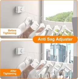 Uittrekbare waslijn - Droogrek wandmontage - Kleding drogen - Doorhangvrij design - 51 meter - Wit — thumbnail 4