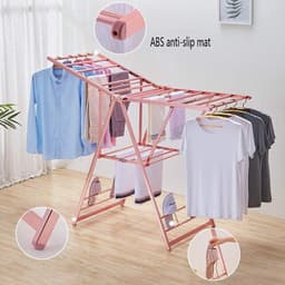 Staand Wasrek - Opvouwbaar Droogrek - Binnen Buiten - Roestvrij Aluminium - 157cm Hoog - Roségoud — thumbnail 3