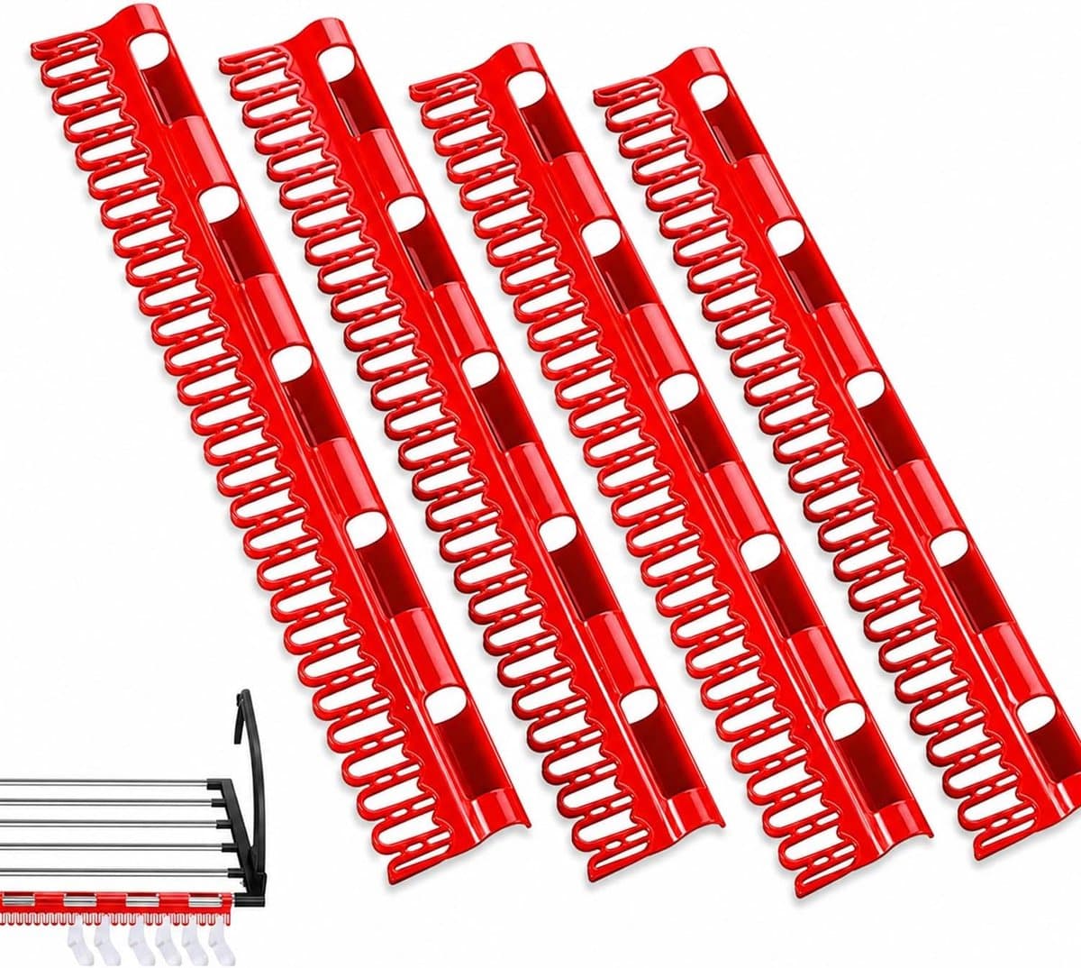 SnelShoppen - Sock Dryer Droogrek Rood - 4 Sockhouders, 32cm x 5cm, Duurzaam Plastic, Ideaal voor Sokken, Kleine Kledingstukken, Camping, Thuisgebruik — afbeelding 1
