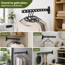 BSS® Wanddroogrek Inklapbaar – Wanddroger met 8 Kledinghangers – 180° Draaibaar en Opvouwbaar Droogrek van RVS – Wandkledingrek voor Balkon en Wasruimte — thumbnail 3
