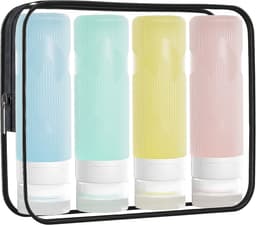 4 stuks reiscontainers, comprimeerbare siliconen slangen, BPA-vrije container, reisflessen met transparante zak, reisfles van siliconen, 90 ml, voor shampoo, lotion, cosmetica — thumbnail 1