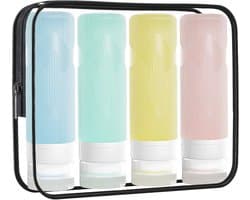 4 stuks reiscontainers, comprimeerbare siliconen slangen, BPA-vrije container, reisflessen met transparante zak, reisfles van siliconen, 90 ml, voor shampoo, lotion, cosmetica