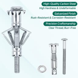 Hollewandankerset, M6 x 52 mm hollewandankers, gegalvaniseerde metalen ankers, expansieankers met schroeven, metalen hollewandankers, expansiemoeren voor gipsplaatbevestiging — thumbnail 4
