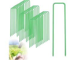 Grondankers U-vormig - Haringen Gazon - Buitenbevestiging Tuin - Roestbestendige Coating - 15 cm 30 Stuks - Groen