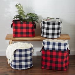 CAMZ10457 Polyester opbergmand of vuilnisbak met duurzame katoenen handgrepen, Home Organizer oplossing voor kantoor, slaapkamer, kast, speelgoed, wasserij, medium, zwart en wit — thumbnail 1