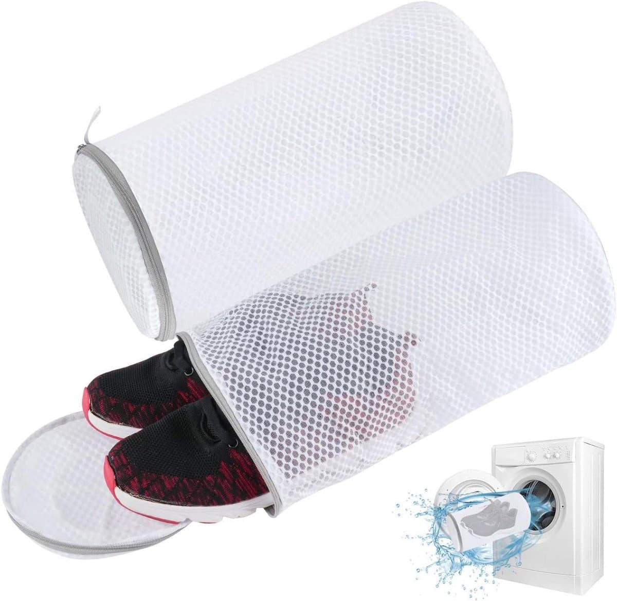 Schoenwaszakken - Wabennet Design - 2 Stuks - Duurzaam Polyester met Rits - Voor Sneakers en Sokken Reizen - Grijs — afbeelding 1
