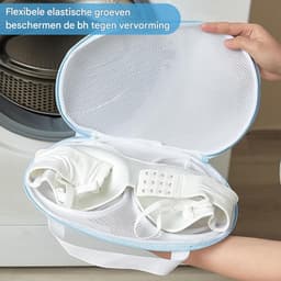 Wäschenetz Set - BH Netzen voor Wasmachine - 4 Stuks 28x18 cm - Rits en Honeycomb Design - Voor Ondergoed en Reizen - Wit met Blauwe Rand — thumbnail 3