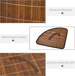 Wasmand/wasmand - 55 liter inhoud - afneembaar deksel - 38 cm x 38 cm x 57 cm - bruin — thumbnail 5