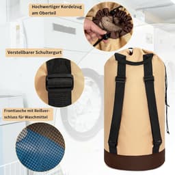 Grote Waterdichte Waszak van 90 Liter, Vouwbare Wasmand met Verstelbare Schouderbanden voor Reizen en Studenten, Lichtgrijs en Donkergrijs — thumbnail 2