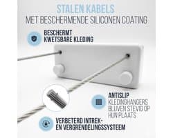 Wandwaslijn - Staal met Siliconen Coating - Ruimtebesparend en Stevig - Voor Badkamer en Balkon