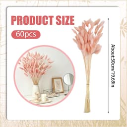 Gedroogde Bloemen, 45 cm, 60 Stuks, Gedroogde Natuurlijke Pampasgras, Planten, Pluizige Droogbloemen Geschikt voor Bruiloften in Bohemian-Stijl Verjaardagsfeestjes (Roze) — thumbnail 4