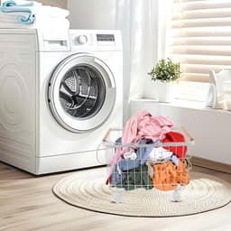 Wasmand op wielen - Opbergmand - Kleding sorteren - Met handgrepen - 38x31x28.5cm - Wit — thumbnail 2