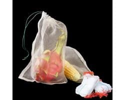 Opbergzakken Fruit - Aardappelzak Mesh - Producten Bewaren - Met Trekkoord - 25 Stuks - Wit