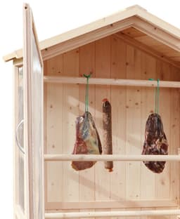 SnelShoppen - Droogkast voor Ham, Gedroogde Vruchten en Kruiden - Natuurlijke Hout - 86x50x165 cm - 8 Ronde Stangen - Insectenbestendig - Hoogteverste — thumbnail 2