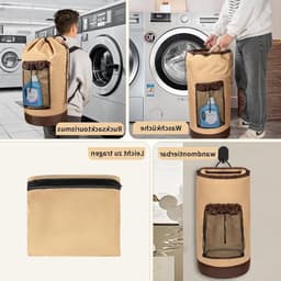 Grote Waszak van 90 Liter, Waterdicht en Vouwbaar, Ideaal voor Huis, College en Reizen, Met Verstelbare Schouderbanden in Lichtgrijs en Donkergrijs — thumbnail 5