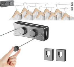 SnelShoppen - Retractable Kledinglijn 5,1m Dubbele Touw Muur Gemonteerde Kledinglijnen Rvs Uittrekbare Kledinglijn Voor Binnen Badkamer Balkon — thumbnail 1