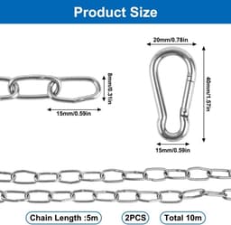 2-delige RVS Ketting voor Kleding Drooglijn, Hondenhalsband en Plantenhanger, 1.5mm x 5M Sterke Ketting voor Handtassen en Fotodisplay — thumbnail 5