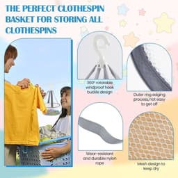 Wasknijpers Set met Mand - Kunststof - Windbestendig en Kleurig - Antislip Ontwerp - Voor Kleding en Huishoudelijk Gebruik — thumbnail 3