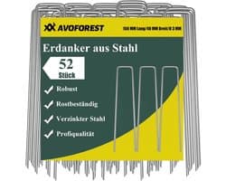 SnelShoppen - Pack van 110 Gegalvaniseerde Stalen Grondankers Tuinpinnen 150 x 40 x 3 mm met Handschoenen Anti-roest voor Onkruiddoek, Tuinfleece, Cam