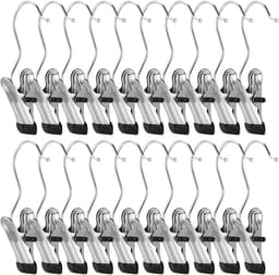 SnelShoppen - 26 Stuks RVS Kledingknijpers met Haak, Roestvrijstalen Wasknijpers, Antislip Kledinghanger Clips, 360° Draaibare Klemmen voor Schoenen, — thumbnail 1