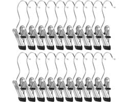 SnelShoppen - 26 Stuks RVS Kledingknijpers met Haak, Roestvrijstalen Wasknijpers, Antislip Kledinghanger Clips, 360° Draaibare Klemmen voor Schoenen,