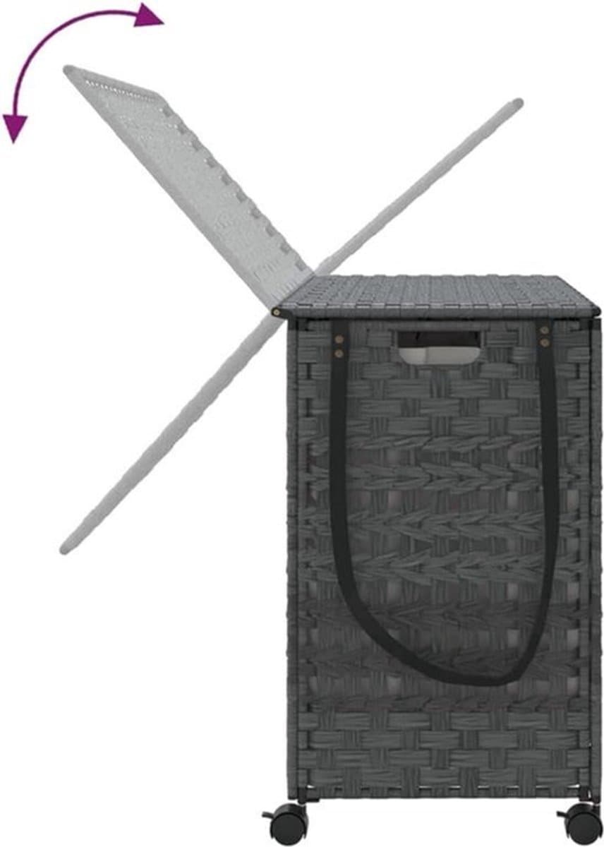 Wasmand – Wassorteerder – Wasbox – Opvouwbare Wasmand – Waszak – Met Wielen – Handgeweven Rattan – 66 x 35 x 60 cm — afbeelding 1