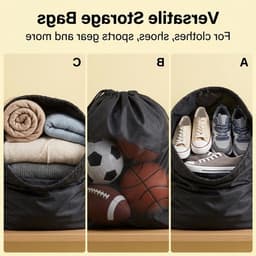 Grote Zwarte Waszak van Stevig Nylon met Trekkoord Sluiting | Ruime Opbergzak voor Wasgoed, Herbruikbaar en Veelzijdig Gebruik — thumbnail 2