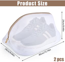Dailygoods- Waszakken 2 Stuks - Waszakken voor Schoenen - Wasnet met Ritssluiting - Herbruikbaar - Polyester - 24x24x40cm - Schoenenwaszak — thumbnail 3