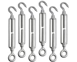 SnelShoppen - 6 stuks RVS Spanning Lock Spanningstoppers M6 met Haak en Oog voor Tuin, Zonnescherm, Touw of Waslijn - Duurzaam en Roestvrij, Tensioner