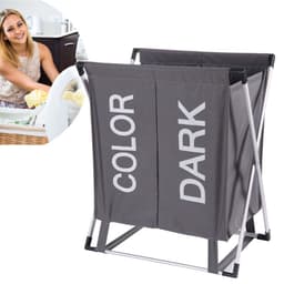 Wassorteerder - 60 L - Wasmand 2 Vakken - Opvouwbare Wasmanden - Wassorteerder 2 vaks - Aluminium Frame - Grijs — thumbnail 2