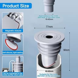 Afvoerplug wasmachine - Rfdichtring - toepasbare buisbinnendiameter 60-65 mm - Aftapplug - Rioolafdichtingen - Afvoerplug afdekking vloer - afvoerbuis afdichting - anti-geur afvoerafdichting - met deksel - voor thuis, keuken en badkamer - grijs — thumbnail 5