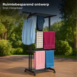 Lomera Inklapbaar Wasrek - Zwart Droogrek - Met Wieltjes - Stalen Buizen - Kunststof Verbindingsstukken - 24 Waslijnen - Waslijnen - Ruimtebesparend Wasrek - Staand Droogrek - Stevig En Duurzaam - Eenvoudig Op Te Bergen — thumbnail 4
