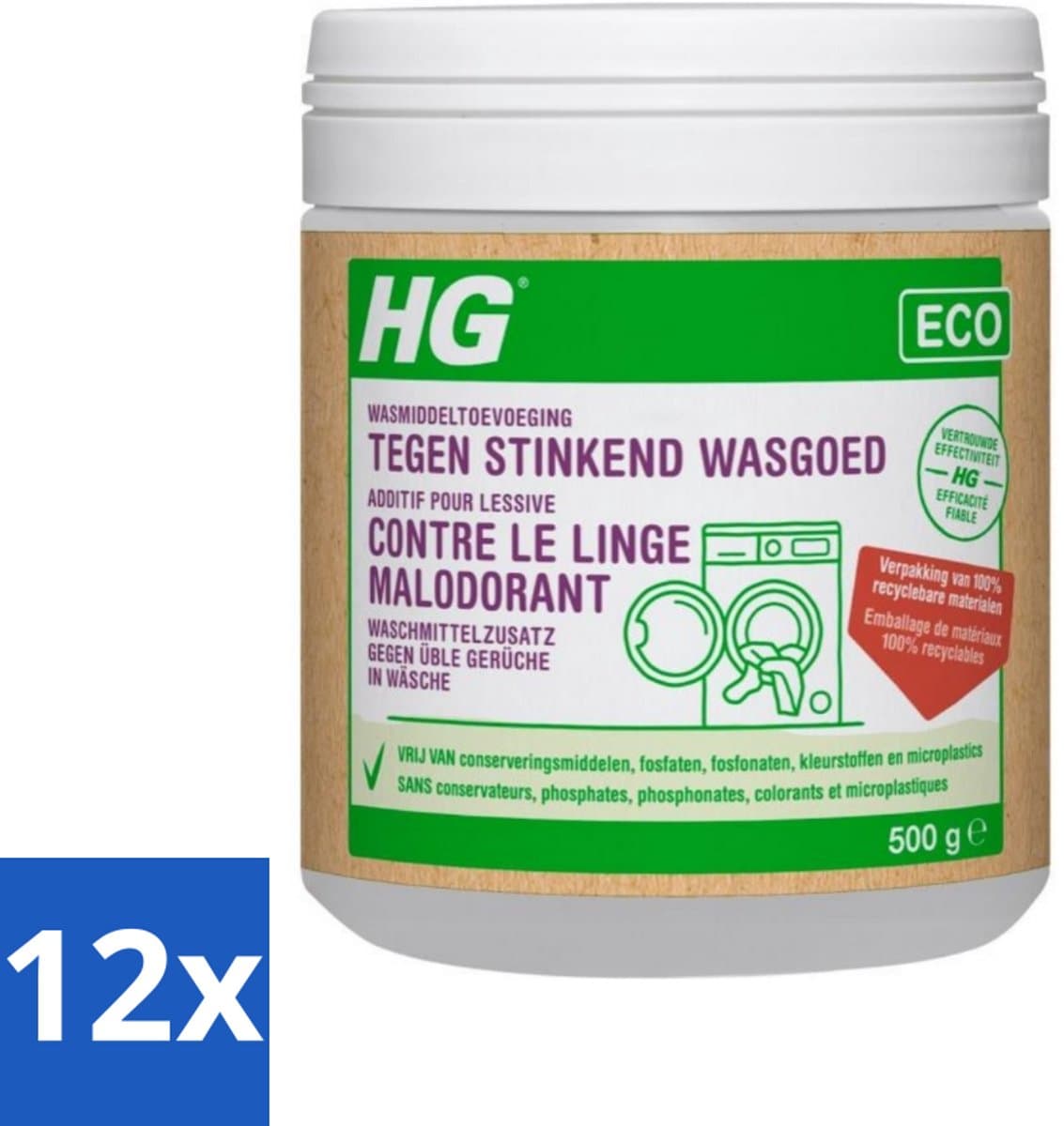 12 x HG Eco Wasmiddeltoevoeging tegen Stinkend Wasgoed 500 gr - Wasmiddel Toevoeging - Wasverzachter - Stinkend Wasgoed - Wasgeur - Ecologisch Wasmiddel — afbeelding 1