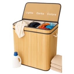 Cheqo® Wasmand 3 Vakken - Wassorteerder - Bamboe Materiaal - Uitneembare Waszak - Licht Donker Kleur - 100 Liter Inhoud - Naturel Kleur - Wasbare Binnenzak - Wasgoed Organizer - Gescheiden Was — thumbnail 5