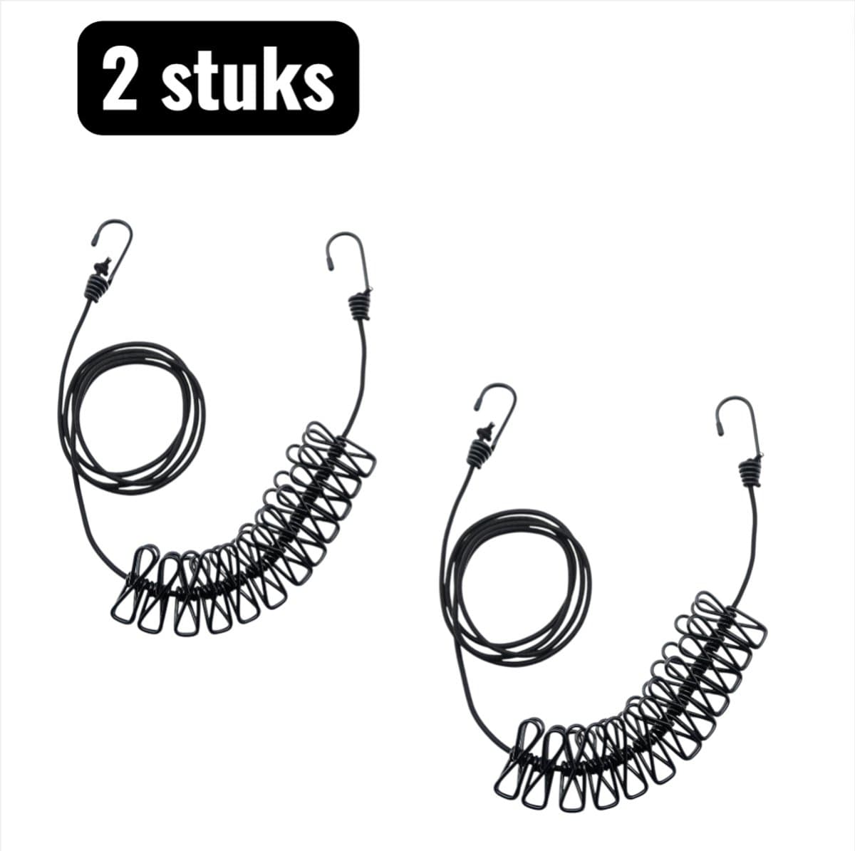 2 stuks - Drooglijnen - Draagbare Reis Waslijn - Outdoor Windbestendige Ophangsysteem - Opvouwbare Waslijn voor Hotel en Camping - Zwart — afbeelding 1