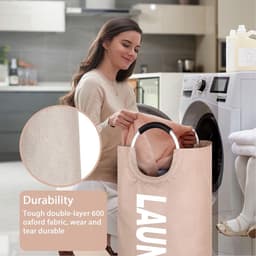 Opvouwbare wasmand - 82 liter inhoud - Wasverzamelaar met handvat - Oxford stoffen wasmand - Waterdichte waszak - Wasmand - Draagbare wassorteerder - Opbergcontainer - Flessenverzamelaar-Donkerblauw — thumbnail 2