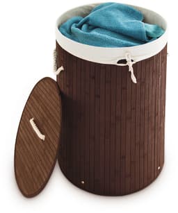 3x wasmand bamboe - wasbox met deksel - 70 liter - rond - 65 x 41 cm - bruin — thumbnail 1