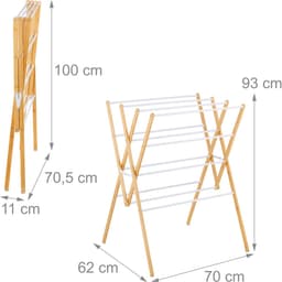 Wasrek inklapbaar - 93 x 70 x 62 cm - staand - bamboe - wit — thumbnail 5