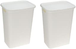 Storage Solutions Wasmand - rotan - met deksel - wit - 60 liter - 33 x 44 x 60 cm - gevlochten kunststof — thumbnail 2