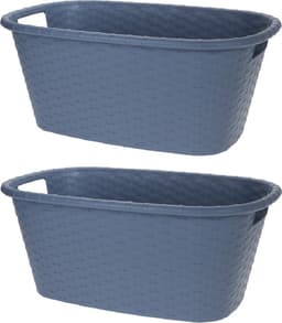2x Grijsblauwe wasmanden 35 liter 60 x 40 x 25 cm - Kunststof/plastic draagmand - De was doen huishoudartikelen - Wasmanden/wasgoedmanden — thumbnail 1