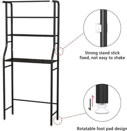 3-Tier Opbergrek Wasmachine - Ruimtebesparend - Badkamer - Boven Het Toilet - Multifunctioneel - Sterk Lager - Hangbaar - Zwart Wasmachine rek — thumbnail 5