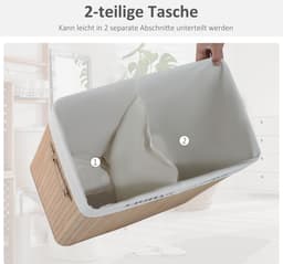 HOMCOM 100 l wasmand wasbox waskorf wassorteerder 2 x vak bamboe 850-020 — thumbnail 3