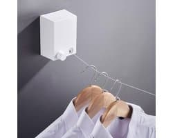 Bewello - Waslijn Uittrekbaar - Waslijndraad met stalen kern - Wasdraad - Wasrek alternatief - Roldrooglijn - Uittrekbare Waslijn - 4,2 m drooglengte - Keuze uit Lijmen of Boren - Wit — afbeelding 1