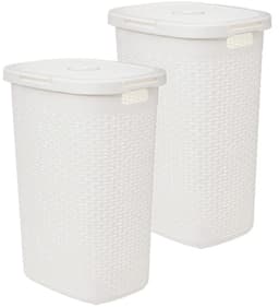 5Five Wasmand met deksel Rotan - 2x - wit - gevlochten kunststof - 60 liter - 45 x 35 x 66 cm — thumbnail 1