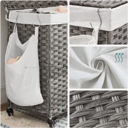Wasmand - Met 3 vakken - Was organizer - Met wielen - 140 L - Grijs — thumbnail 5